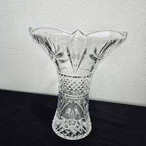 Godinger Large 12” Heavy Lead Crystal Vase PALM TREE Peony Round Urn Elegant